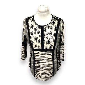 Ava & Grace Petite Women’s 3/4 Sleeve Animal Print Knit Top, Black, size PL